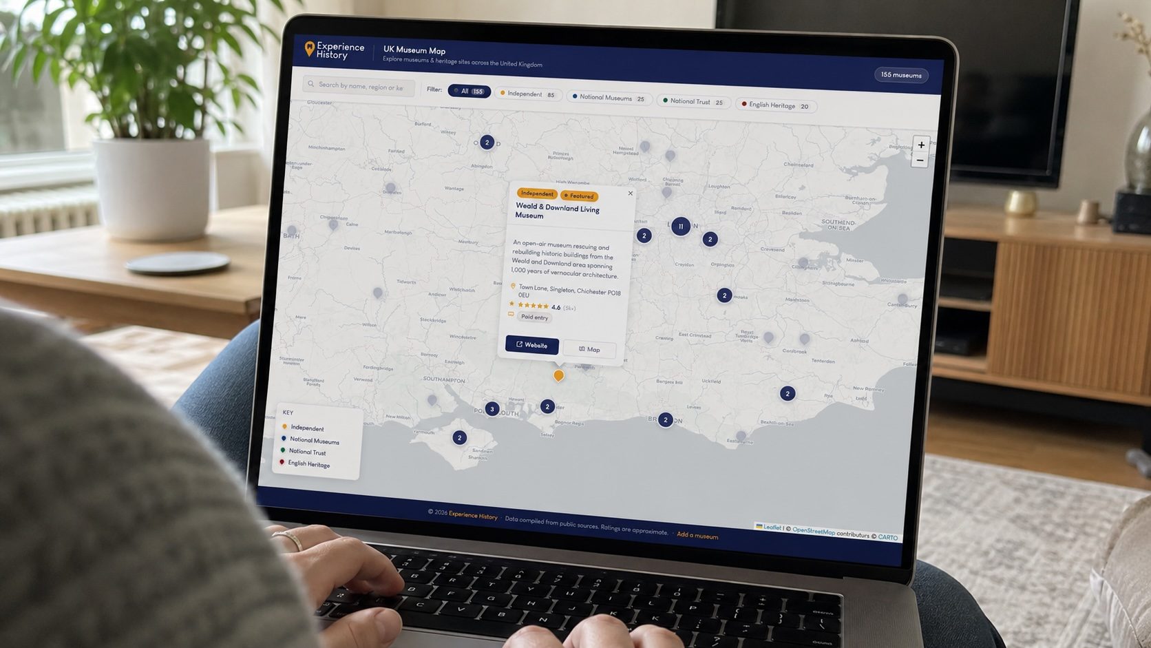 Experience History heritage discovery platform with interactive UK map