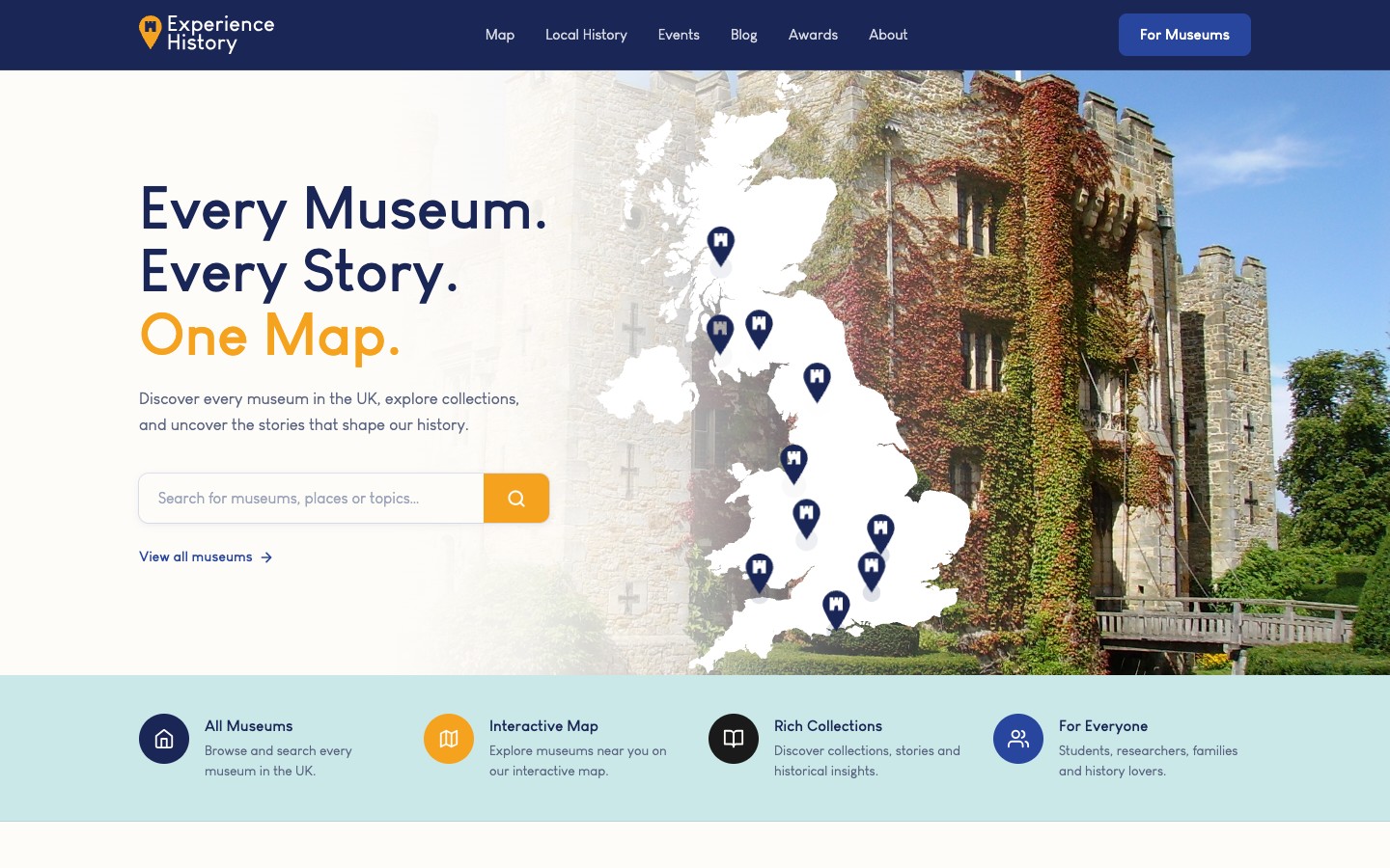 Experience History website homepage
